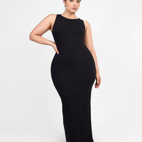 Cozy Ribbed Sleeveless Long Shaping Dress